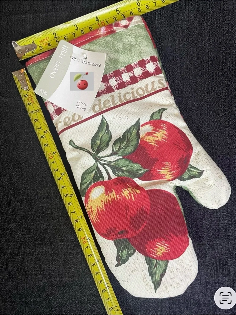 Kitchen Cherry Apron & Apple Oven Mitt Blue Red Green Cooking Baking NEW NWT